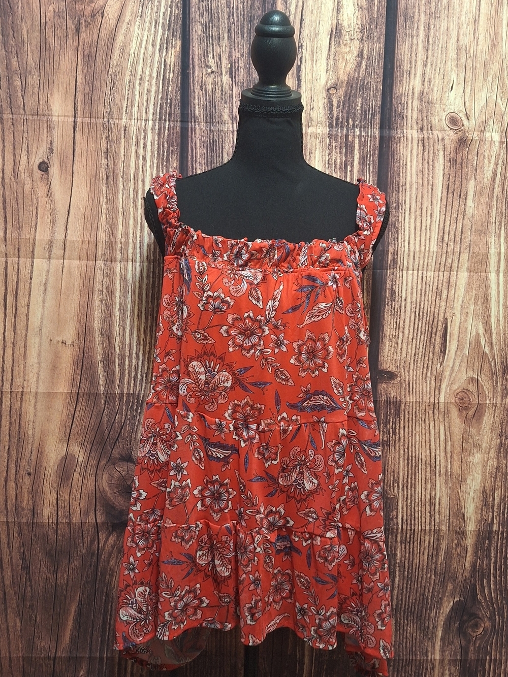 Maurices Red Floral Ruffle Strap Tank Top Womens Size Large NWT